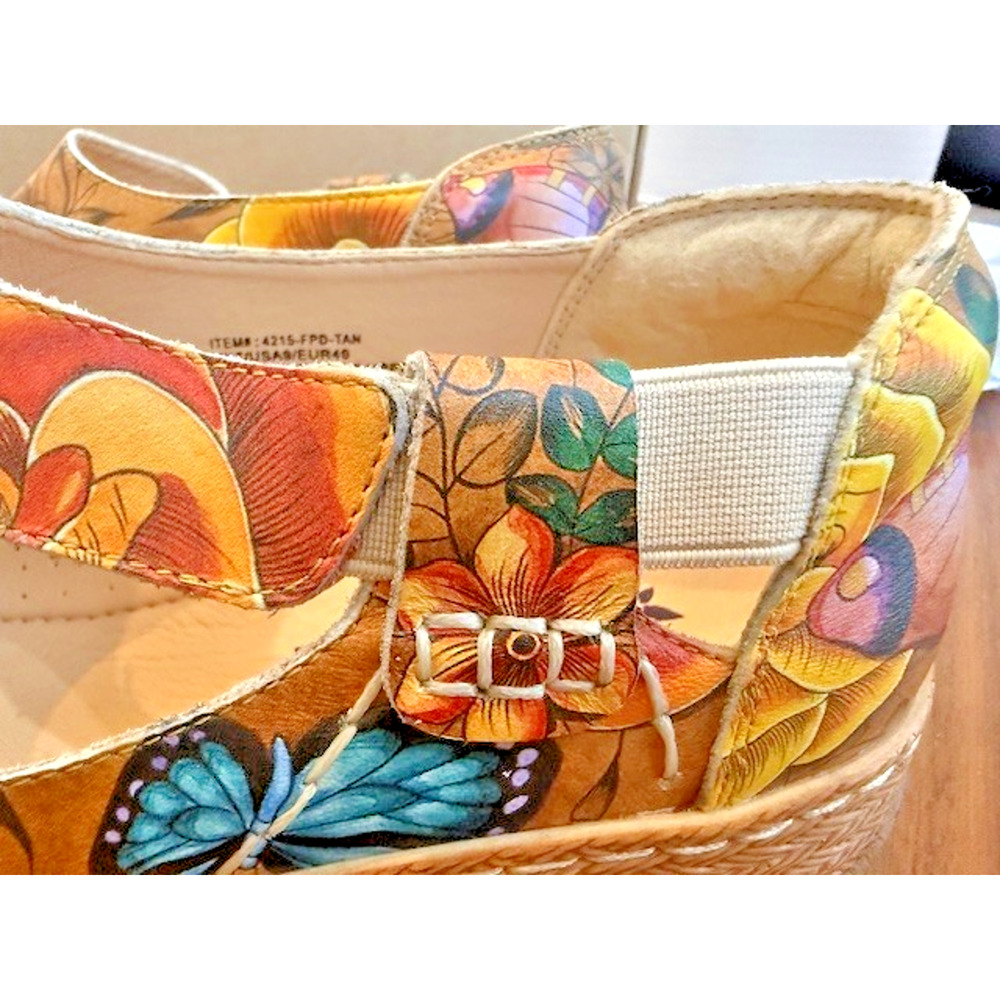 Anuschka Mary Jane Shoes Sz 10 Floral Paradise Tan Butterfly Leather 4215 $199 - Picture 14 of 15